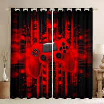 Feelyou Red Gamepad Boy Curtains Pack of 2 (42x84 Each), Fashion Game Console Curtains Blackout, Futuristic Stripes Lines Bedroom Curtains, Blackout Curtains Home Decor