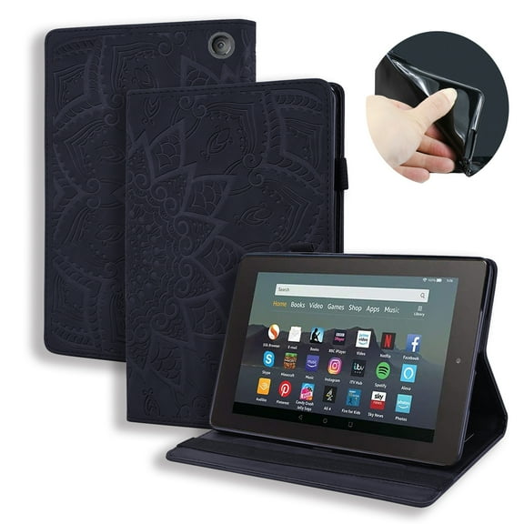 Case for All-New Amazon Fire 7 Tablet Case (12th Generation, 2022 Release),PU Leather Flip Wallet Cover Folio Stand Shell with Pencil Holder Card Pockets for Kindle Fire 7 12th Generation,Black