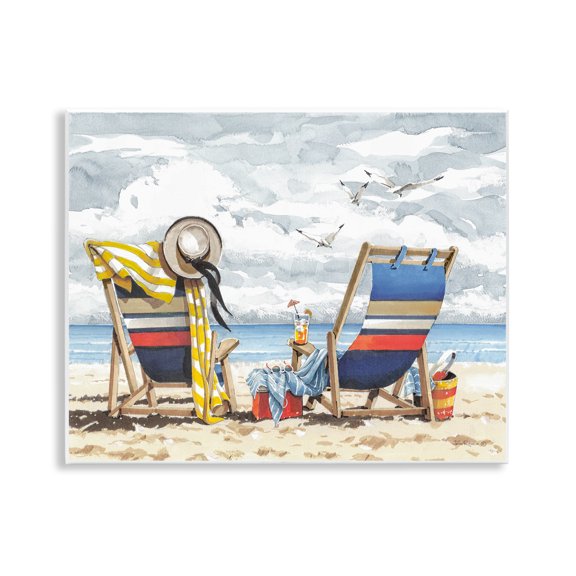 Stupell Industries Peaceful Beach Chairs Hangout Landscape & Nature Painting Unframed Art Print Wall Art, 14 x 11