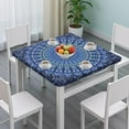 thumbnail image 3 of Tablecloth Square Fitted Elastic, Boho Chic Abstract Rustic Ethnic Style, Waterproof Vinyl, Backed, Wipeable for Indoor Outdoor 34-36" Tables, 3 of 6