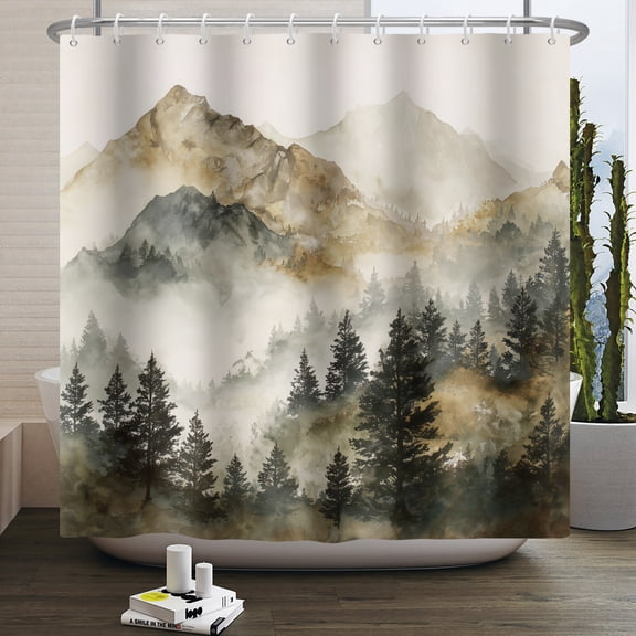 Misty Forest Shower Curtain Nature Mountain Pine Tree Woodland Shower Curtains for Bathroom,72x72 Inches Waterproof Fabric Modern Decor