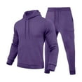 thumbnail image 5 of Men's 2PC Sweatsuit Long Sleeve Drawstring Pullover Hoodie Elastic Waist Cuffed Cargo Joggers with Pockets Outfit Set Purple M, 5 of 5