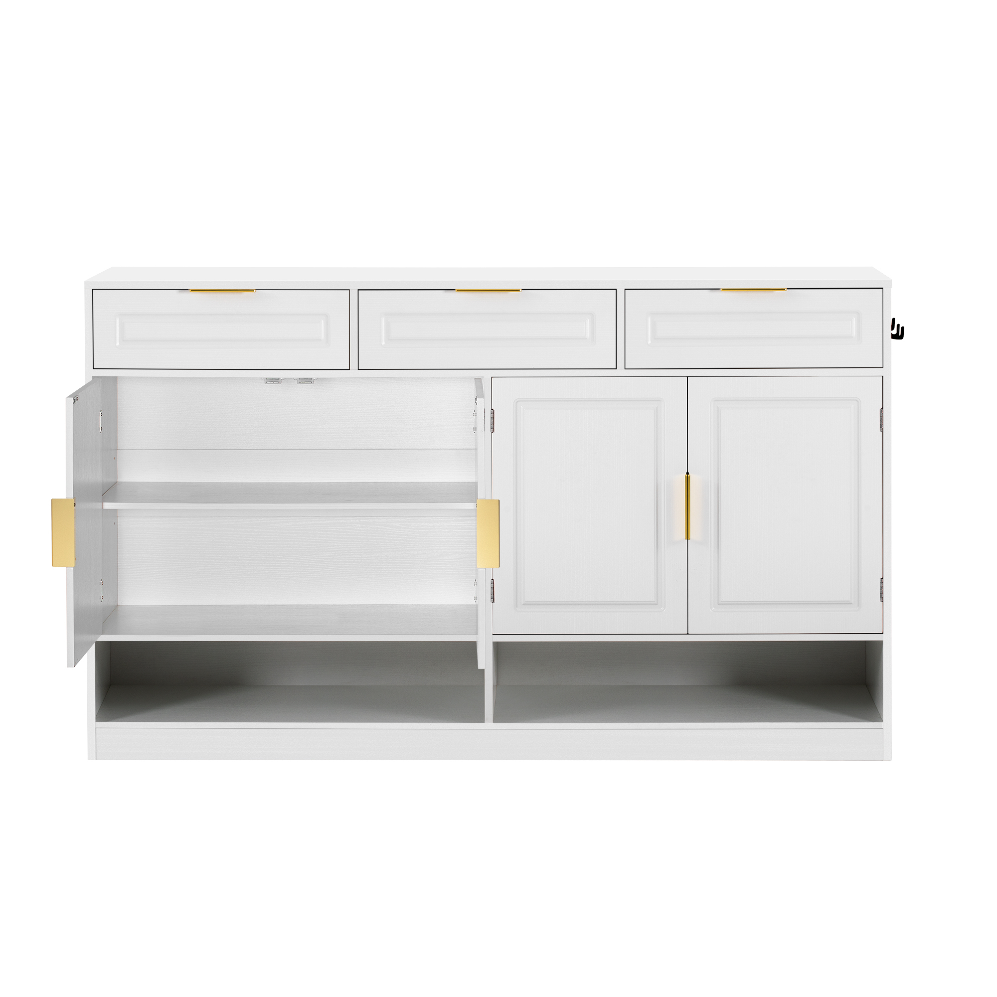 Euroco 59" Large Sideboard Buffet Cabinet with Storage, Farmhouse Multi-Functional Kitchen Storage Cabinet with 3 Drawers,Adjustable Shelf & Side Hook for Kitchen,Living Room,White