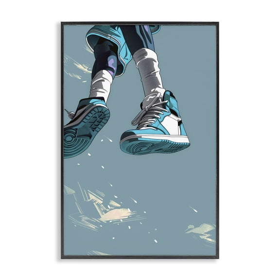 Stupell Industries Modern Sporty Jump with Sneakers Black Framed Giclee Art, 12 x 18, by Ray Powers
