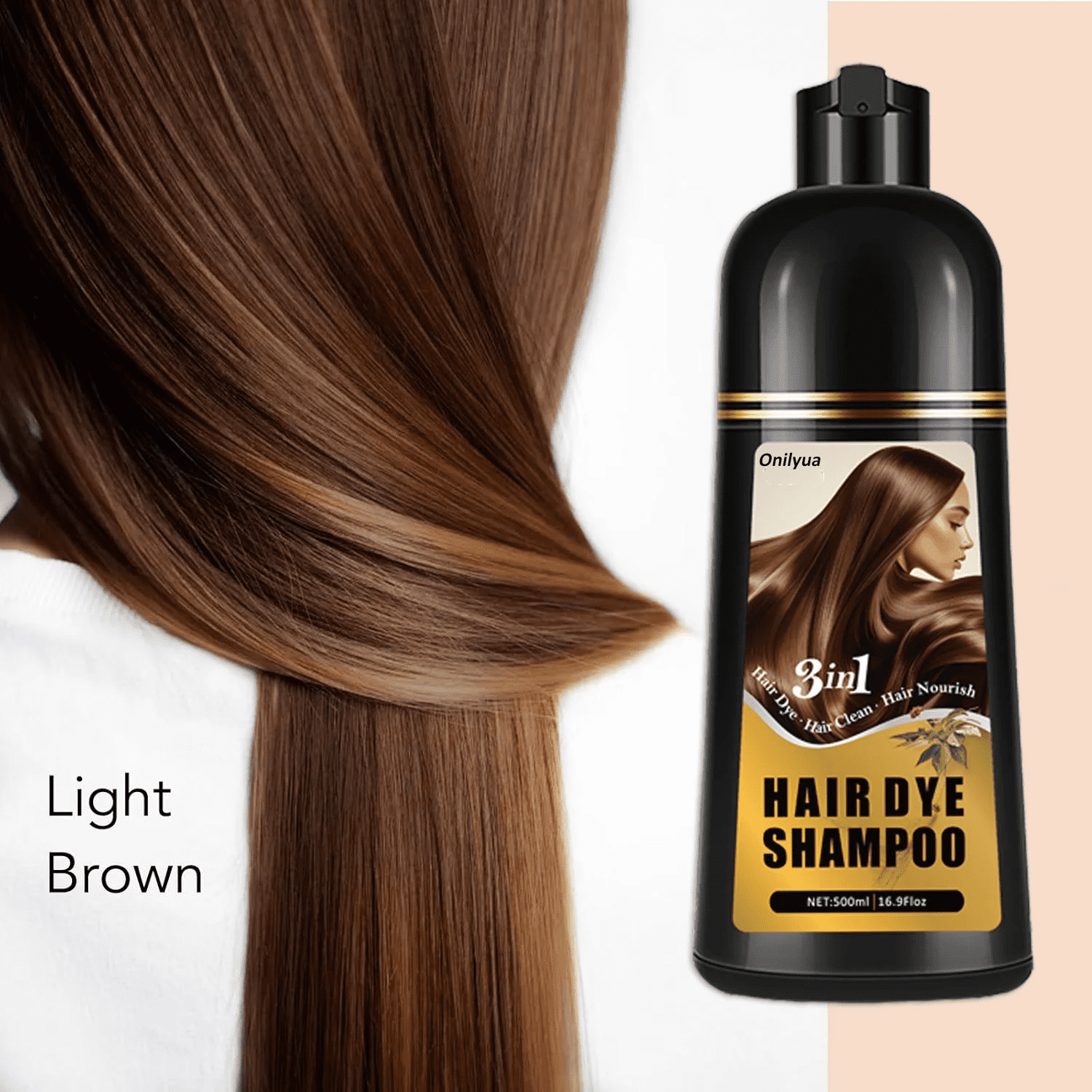 Hair Dye Shampoo 3 in 1, Hair Color Shampoo Lasts 4 Weeks, Natural Hair Color for Women Men Easy to Use, 16.90 Fl Oz