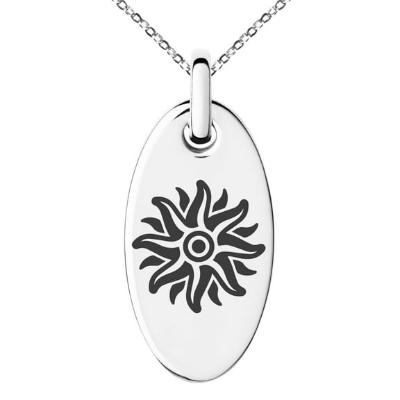 Stainless Steel Apollo Greek God of Sun Engraved Small Oval Charm Pendant Necklace