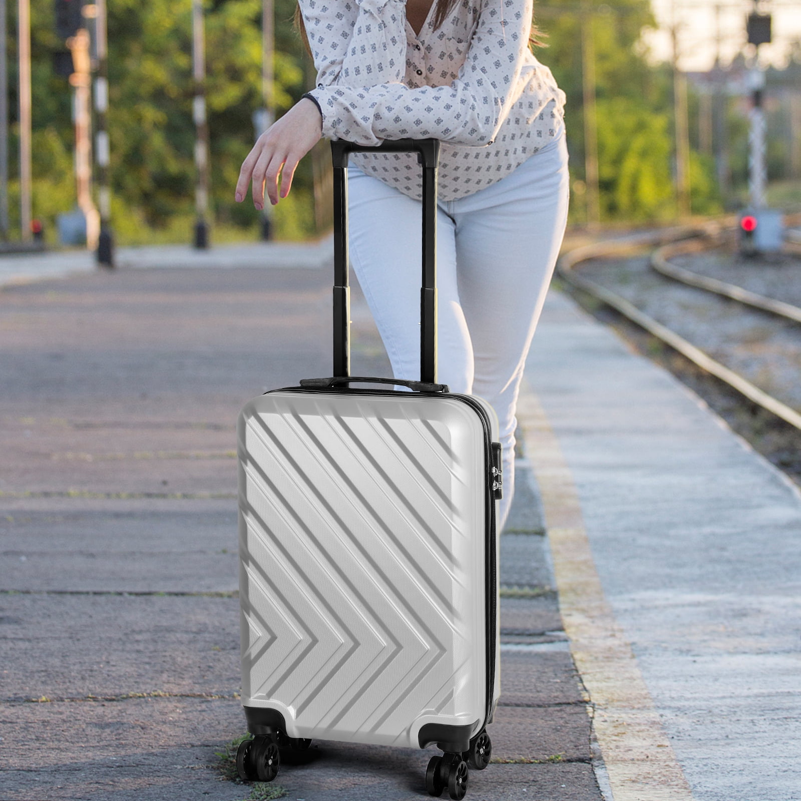 Arrow Stripe Luggage Travel Sliding Wheels 20" Silver