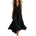 thumbnail image 2 of ClodeEU Women's Sleeveless V Neck Tiered Ruffle Maxi Dress with Pockets,Casual Loose Flowy Swing Dress Black,Women's Plus S, 2 of 6