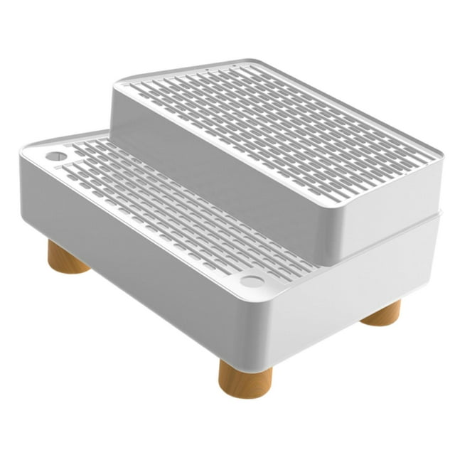koolsoo Automatic Cat Litter Box Ramp 2 Steps Waterproof Pad Mat with Non Slip Feet Leakproof Cat Litter Stair for Small Elderly Cats White