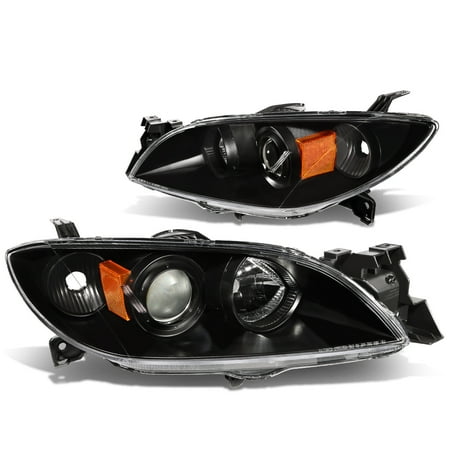 05 06 Mazda 3 Headlight (For 04-09 Mazda 3 4-Door Sedan Pair Projector Headlight Black Housing Amber Side Headlamps 05 06 07 08)