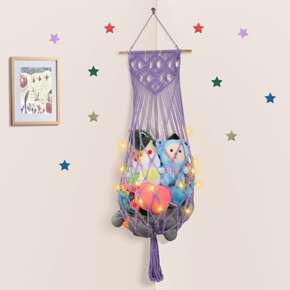 Red de almacenamiento para peluches iHansee de algodón púrpura 160 cm