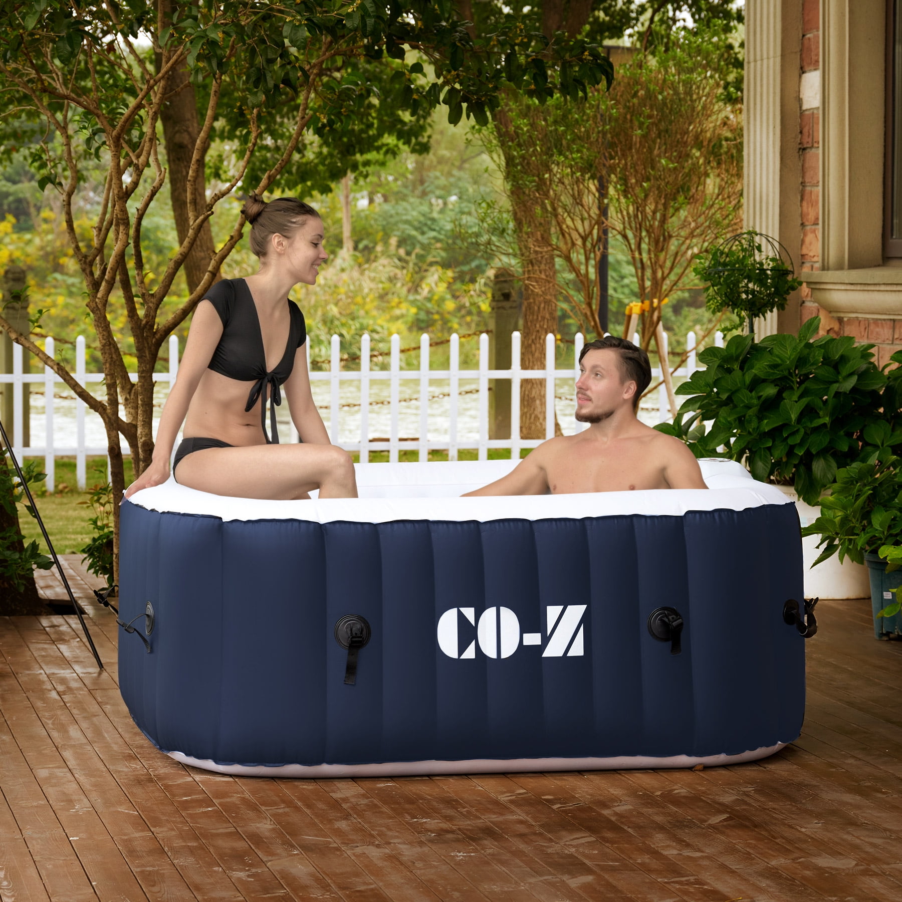 2-4 Person PVC Inflatable Bathtub w 120 Jets & Hot Tub Cover for Backyard & More Blue