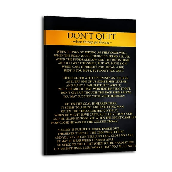 Motivational Poster,Dont Quit Poem-1 Poster Wrapped Wooden Frame Wall Decor,Canvas Wall Art for Living Room,Bedroom,Office,Ready to Hang
