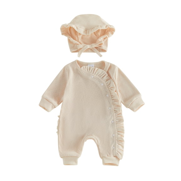 RUINIXCW Newborn Baby Girl Hospital Coming Home Outfit Infant Baby Girl Spring Fall Winter Clothes Heart Romper Ruffled Trim Jumpsuit Hat 2 Pcs Set