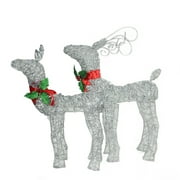 Ensemble de 2 LED Silver et rouge paillettes Buck and Doe Reindeer Christmas Outdoor Decorations