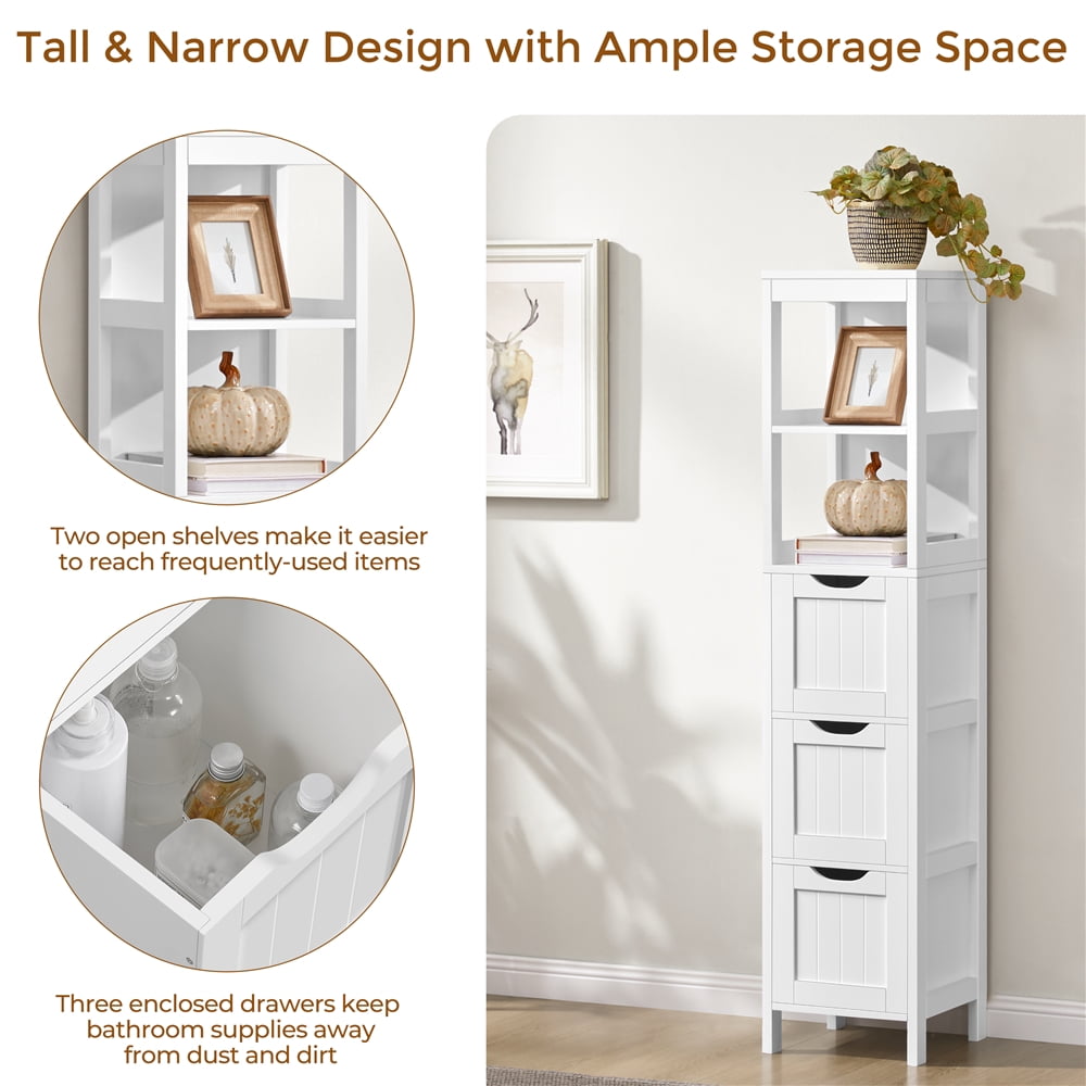 Renwick Modern Bathroom Storage Cabinet, 12" L x 12" W x 56" H, White