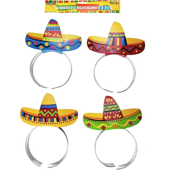 KINREX Cinco de Mayo Sombrero Headband - Mexican Fiesta Paper Party Hat - 8 Pieces
