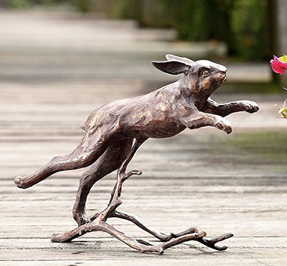 Running Rabbit Antique Bronze Metal Garden Sculpture
