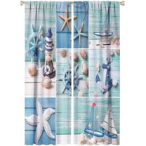 Nautical Blackout Windows Curtains, Lighthouse Anchor Rudder Theme Starfish Shell Conch Pattern Rod Pocket Curtains, for Living Room Bedroom 21(W)*63(L) 2 Panels