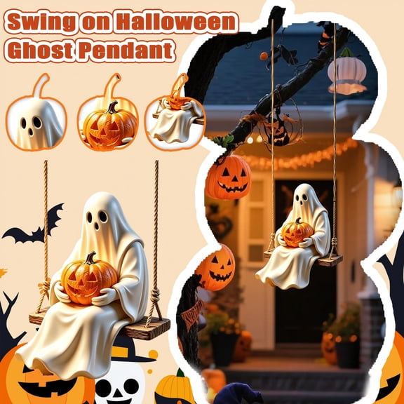 Halloween Swing Ghost Ornaments Pendant Hanging Swing Ghost Decor for Indoor/Outdoor Party Prop