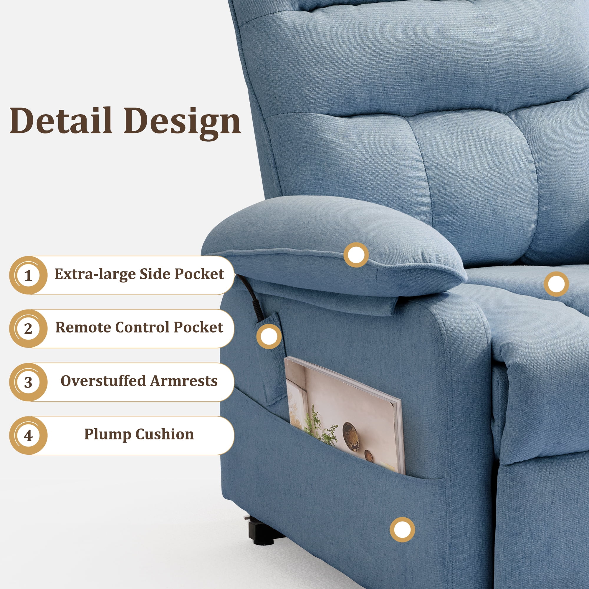 Korser Small Power Lift Recliner Chair for Elderly with Side Pockets Lift Chair for Small Spaces for Living Room,Linen,Blue