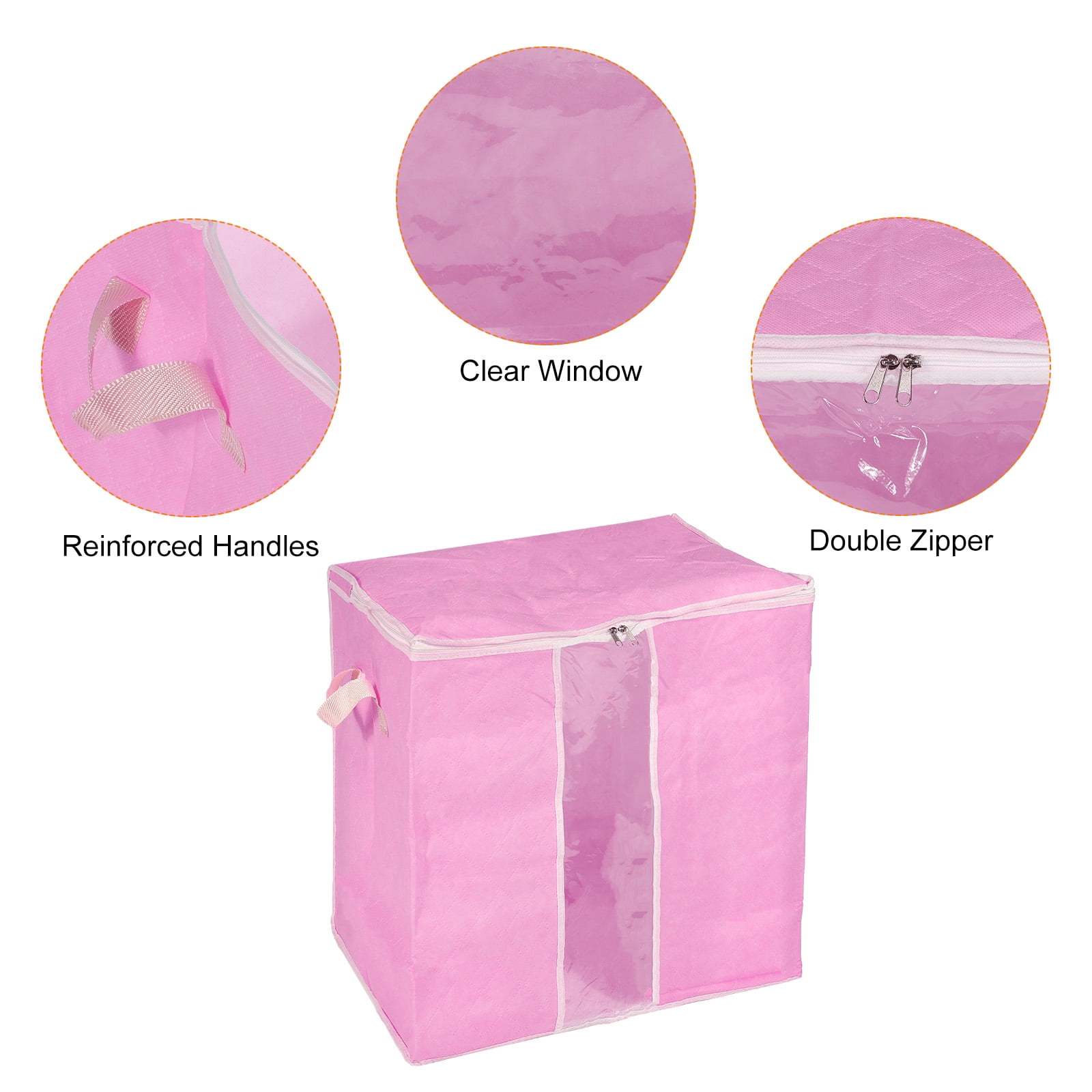 Unique Bargains Foldable Clothes Storage Bags with Reinforced Handle Pink