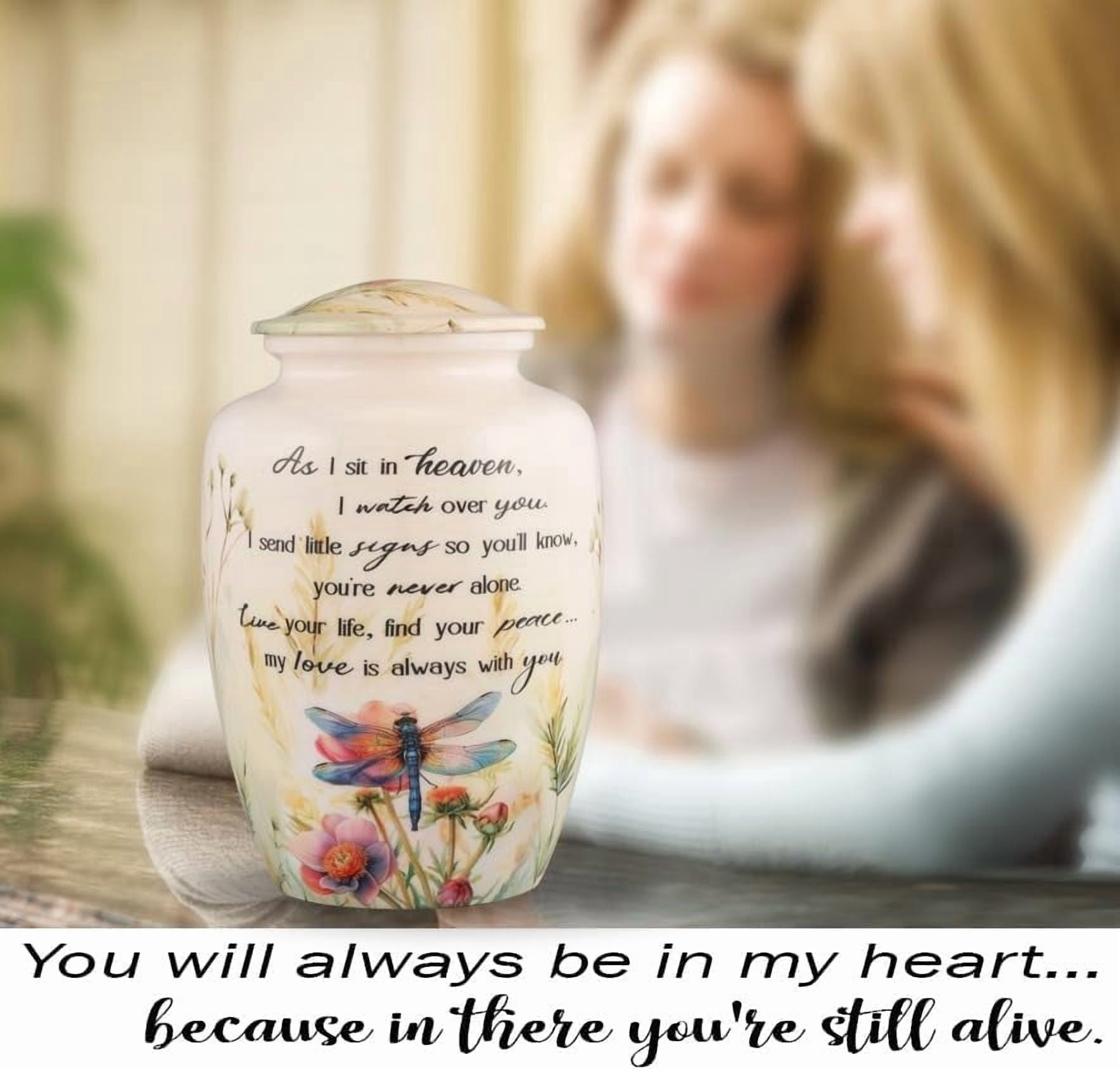 Dragonfly Cremation Urn for Adult Ashes Floral Memorial Urn Large Metal Funeral Urn for Human Ashes Holds Up to 210 Cu In 6.5x6.5x9.75 Inch