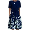 thumbnail image 2 of Dyegold Womens Sundresses Summer Casual Boho Pleated Knee Length Swing Aline Midi Party Beach Dress Floral Print Short Sleeve Sun dresses for Women Plus Crewneck Dresses Vacation, 2 of 5
