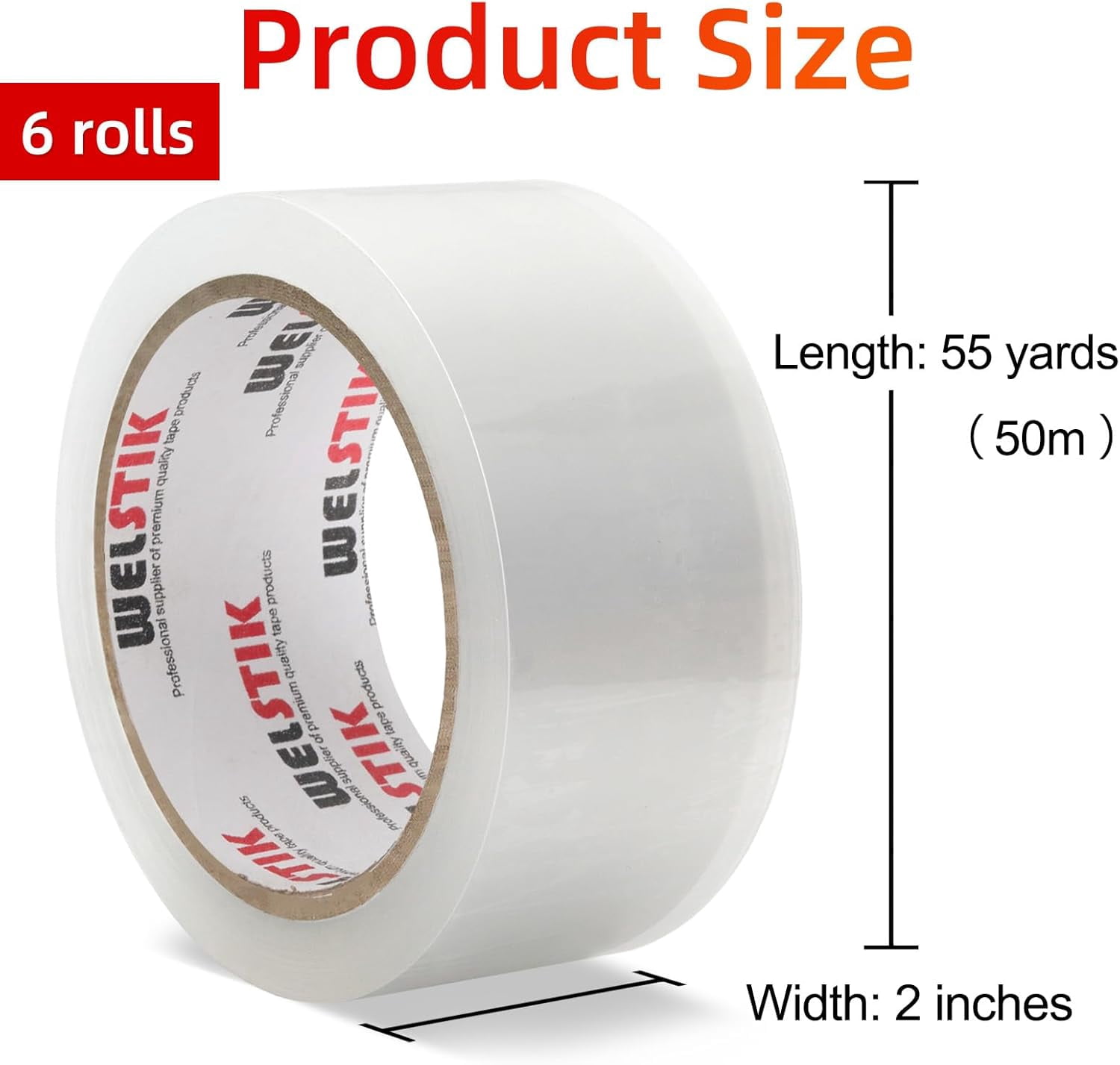 3-inch core, 6-pack 2.4 mil 2-inch 60-yard heavy-duty clear packing tape with dispenser, industrial shipping box clear packing tape, for moving, office, home