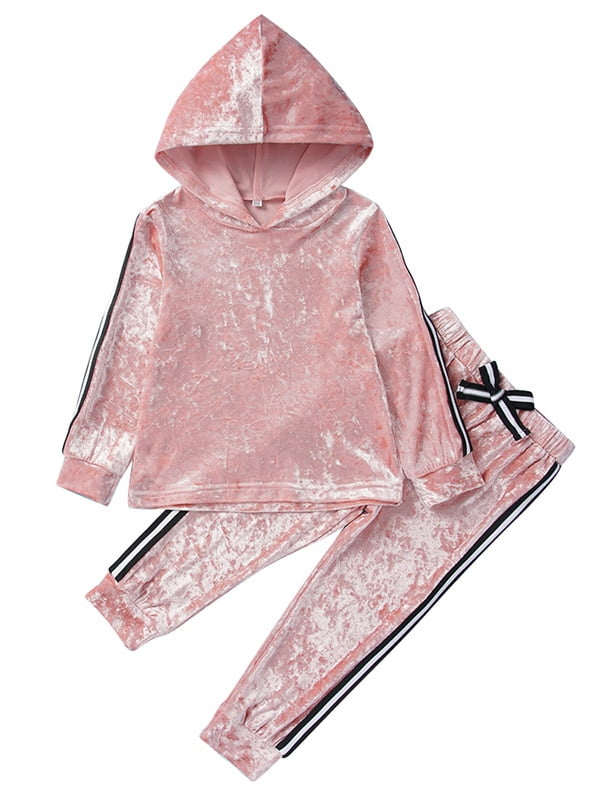 1-6Years Toddler Kids 2Pcs Velvet Hooded Tracksuit Top Sweatpants Outfits Set Sequins-Black,2-3T