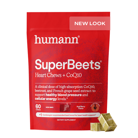 Humann SuperBeets Heart Chews Advanced - 3-in-1 Formula with Beetroot, Grape Seed Extract, & CoQ10, 60 Count