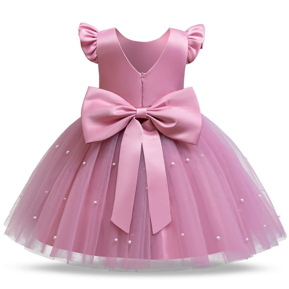 V-Back Satin Flower Girl Dress Toddler Communion Gown Formal Dresses