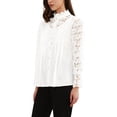 thumbnail image 4 of INSPIRE CHIC Lace Trim Top for Women's Elegant Stand Collar Victorian Long Sleeve Button Down Blouse S White, 4 of 6
