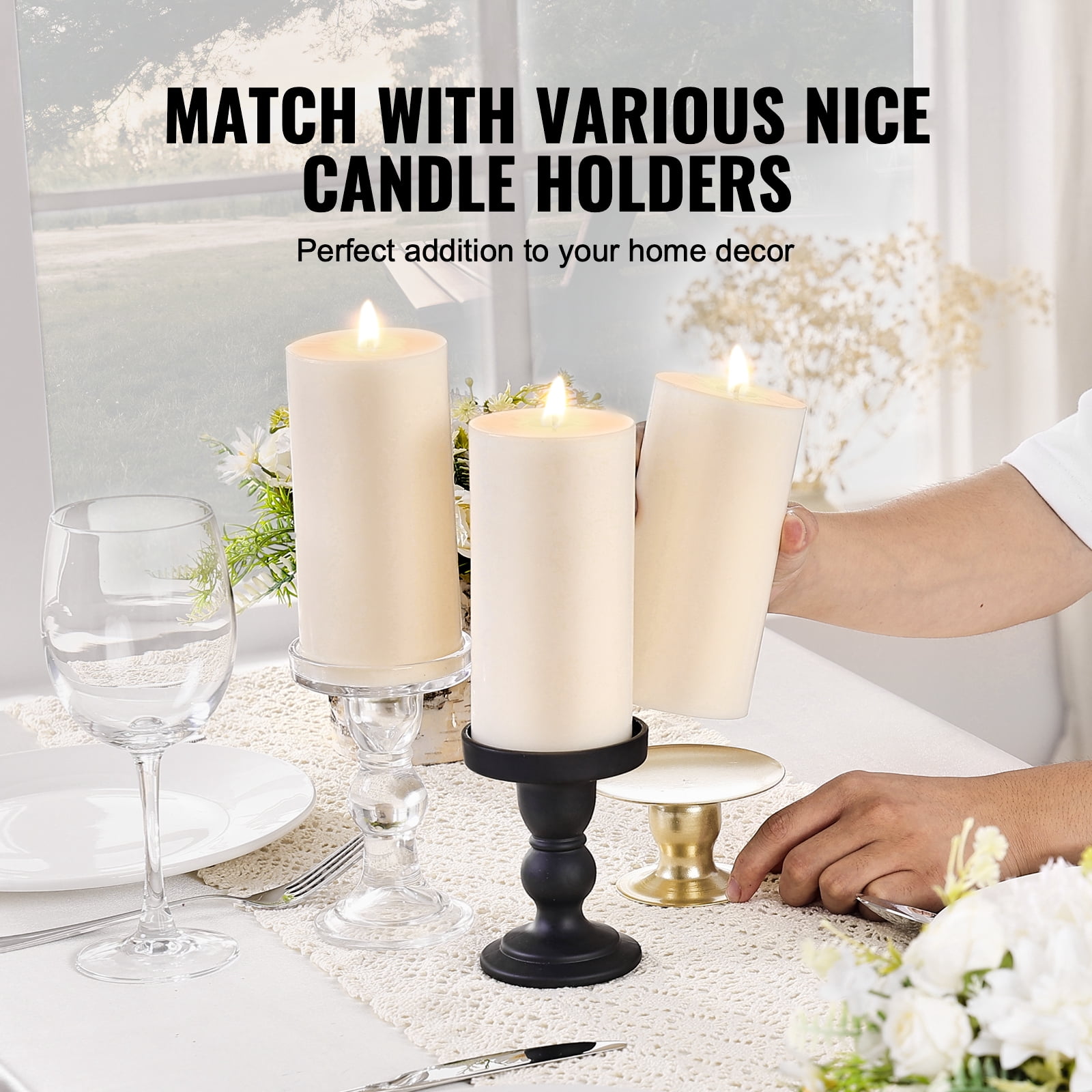 KFFKFF Trio of White Odorless Pillar Candles, 65 Hour Extended Burn Time, 3 x 6 Inch Flameless Unscented Candles, Crafted from Natural Palm Wax for Household Use, Nuptials, Yuletide Celebrations