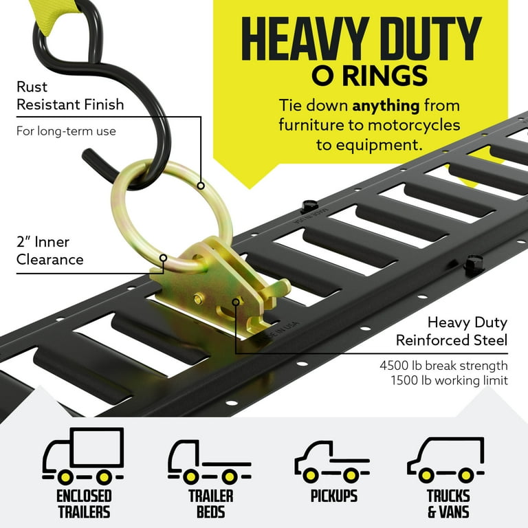 4 Pack) 5 Ft Horizontal E Track Tie-Down Rail - Made In USA | Black Powder Coated, Bolt-On Tie Down Rail For Cargo On Pickups, Trucks, Trailers, Vans