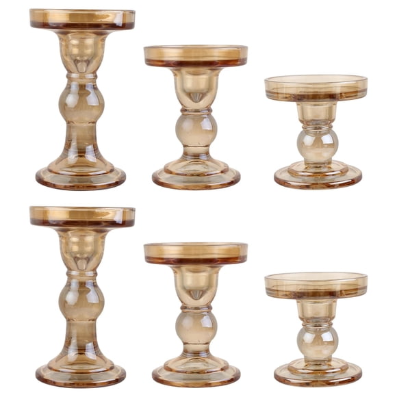 Juego de portavelas BTGLLAS de vidrio ámbar, 6 piezas, Navidad