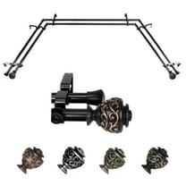 Ingo 13/16" Double Bay Window curtain rod Adjustable 20"-36", 38"-72" - Black,(ABay-89-2D)