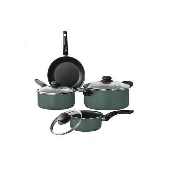 7 Piece Non-Stick Cookware Set Aluminum Green Sage