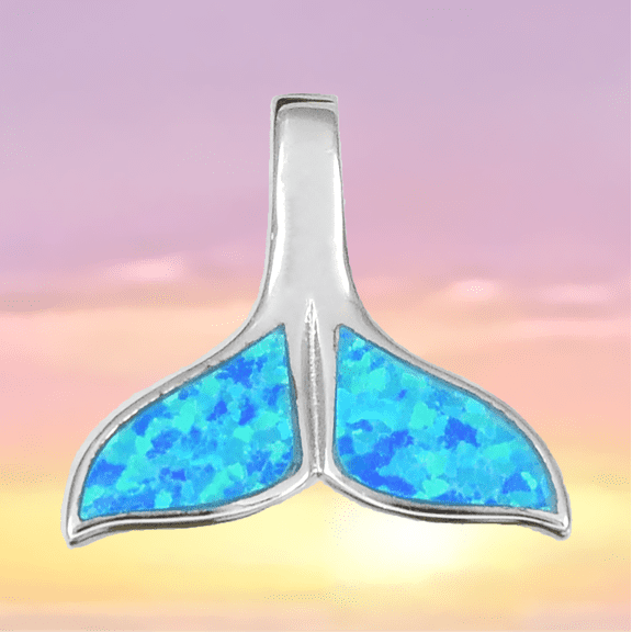 Beautiful Hawaiian Blue Opal Whale Tail Necklace, Sterling Silver Blue Opal Whale Tail Pendant, N2030 Birthday Valentine Mom Gift