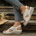 thumbnail image 3 of Orthopedic Sandals for Women Hollow out Crooss Strap Low Wedge Walking Shoes Comfy Arch Support Casual Summer Footwear Beige Size 8.5, 3 of 7