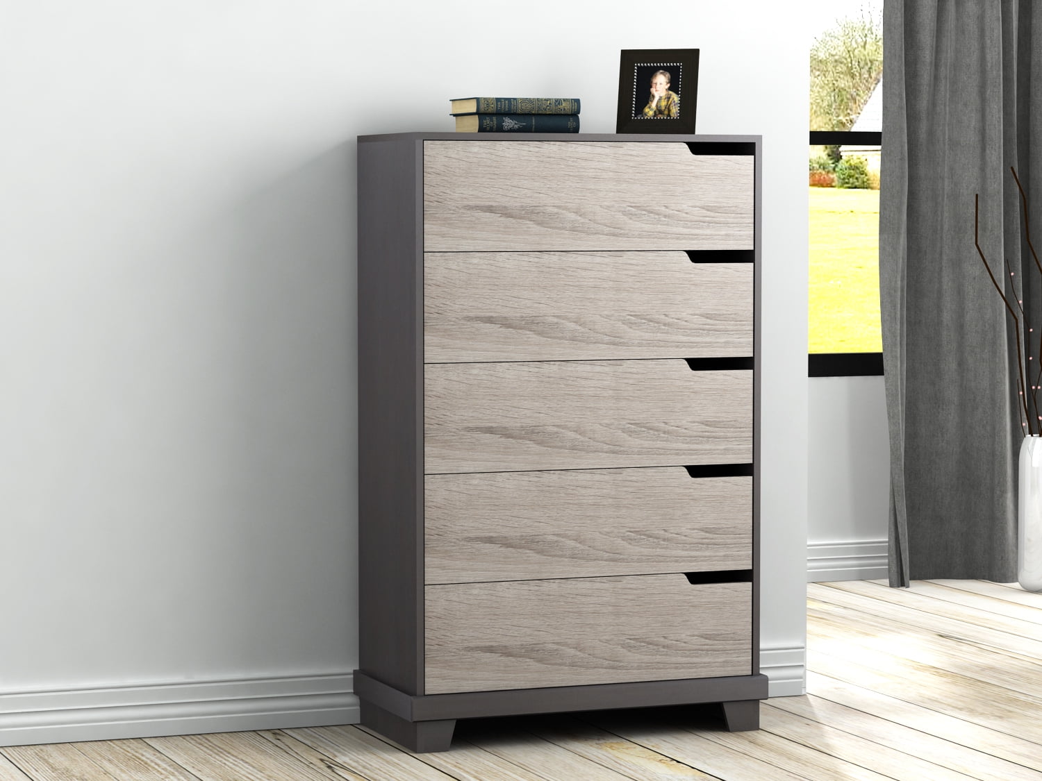 Homestar Waterloo 5 Drawer Chest in Java Brown with Sonoma