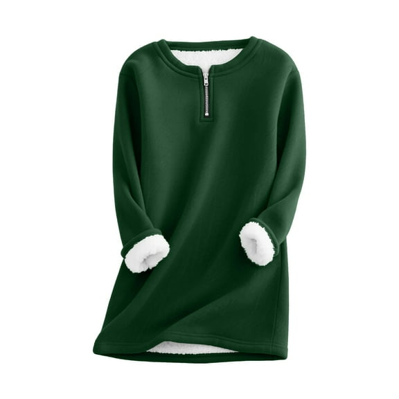 Duoif Womens Sweatshirt, Women's Quarter Zip Thermal Shirt - Winter Lined Fleece Pullover Sweatshirt for Women Blackish Green L