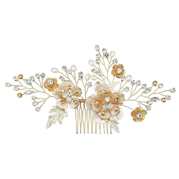 Bridal Hair Comb Pearl Flower Wedding Hair Pieces for Bride Hair Accessories Wedding Hair Comb Clips (Gold)
