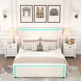 thumbnail image 4 of Queen Platform Bed Frame with High headboard Beige, 4 of 5