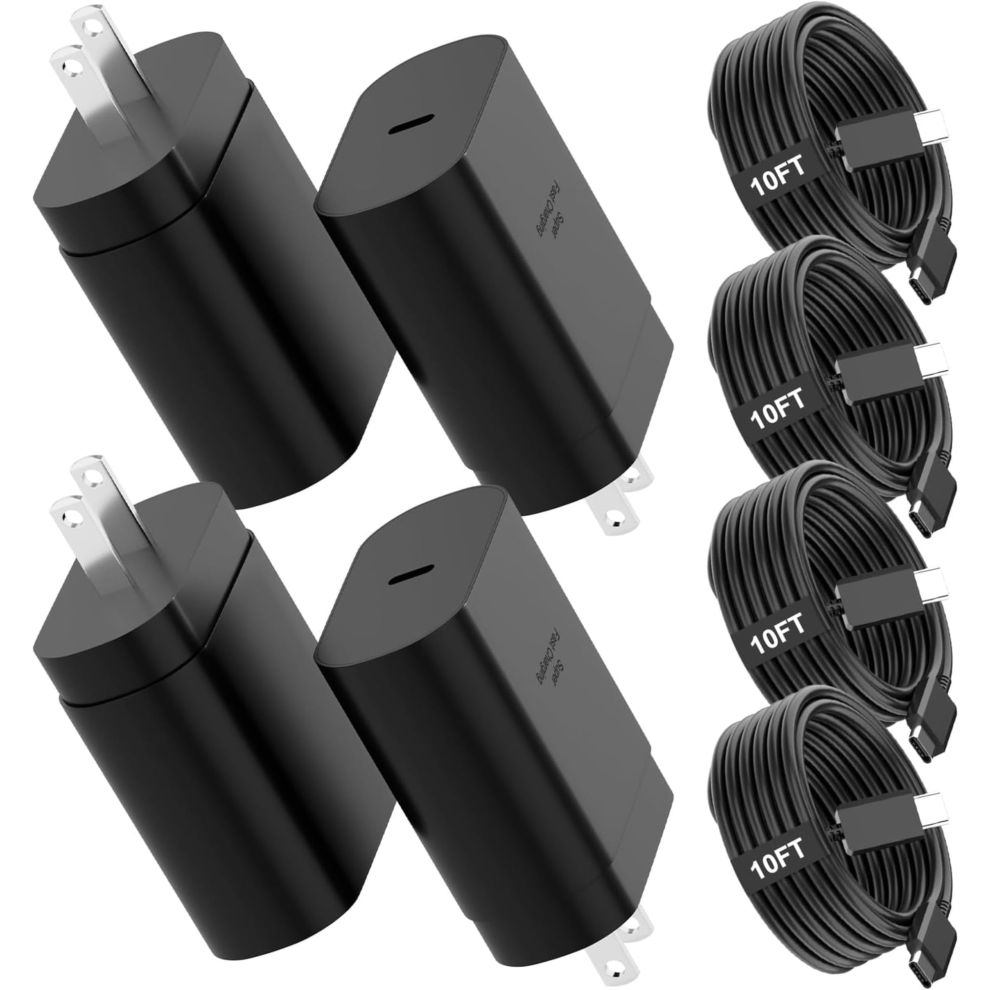 for 4-Pack 25W USB-C Super Fast Charger with 10ft Cable for Samsung Galaxy S26 S25 S24 S23 S22 Ultra Plus S20 Note10, PD 3.0 Wall Charger