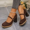 thumbnail image 6 of Hinvhai Womens Platform High Heels Chunky Block Heel Closed Toe Pumps Buckle Strap Wedding Dress Shoes Coffee 7.5(40), 6 of 9