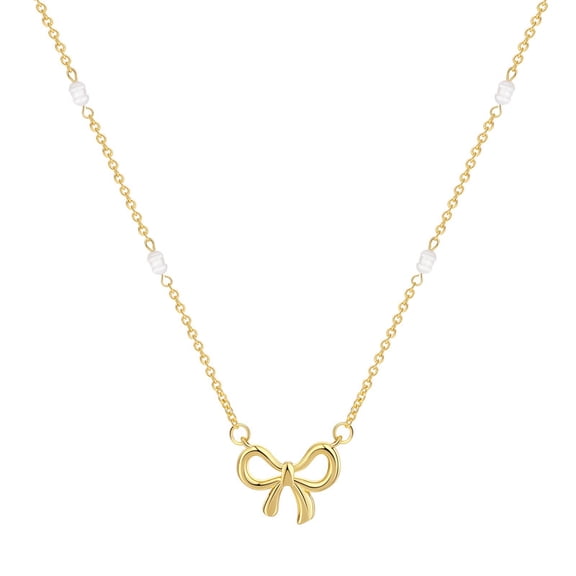 GOSFRY Bow Necklace for Women Dainty 14K Gold Plated Cuban Chain With Simulated‑Pearl Preppy Trendy Jewelry Gifts