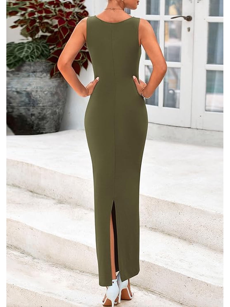 semi formal summer dresses Women Cocktail Semi Formal Summer Aline Long Flowy Wedding Guest Crewneck  Sleeveless Midi Dress