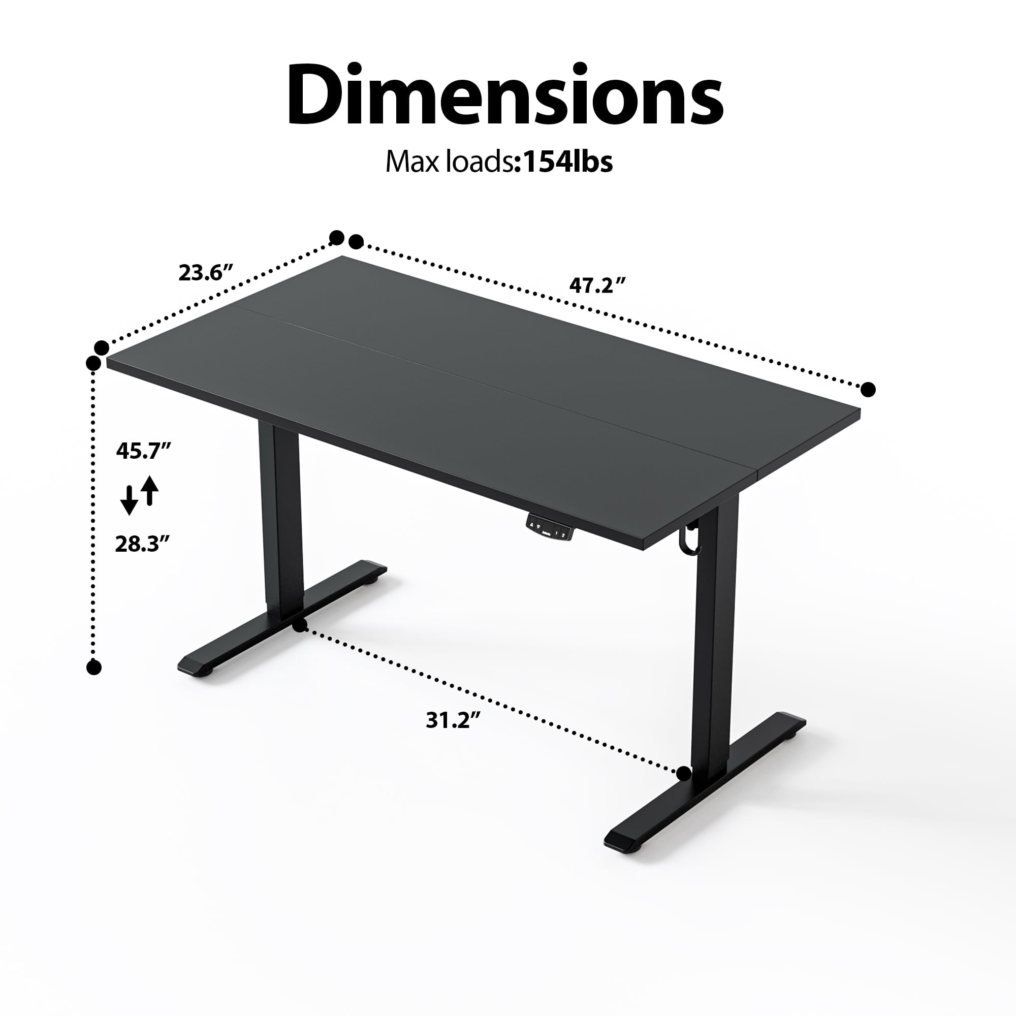 47.2 Inch Electric Height Adjustable Standing Desk, Ergonomic Home Office Desk with Memory Preset, Sit to Stand Computer Desk with Hooks, Black