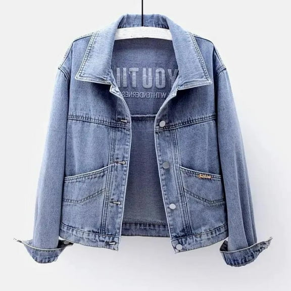 YUNAFFT Stretchable Embroidered Floral Denim Jacket Long Sleeve Slim Fit Casual Outerwear for Women